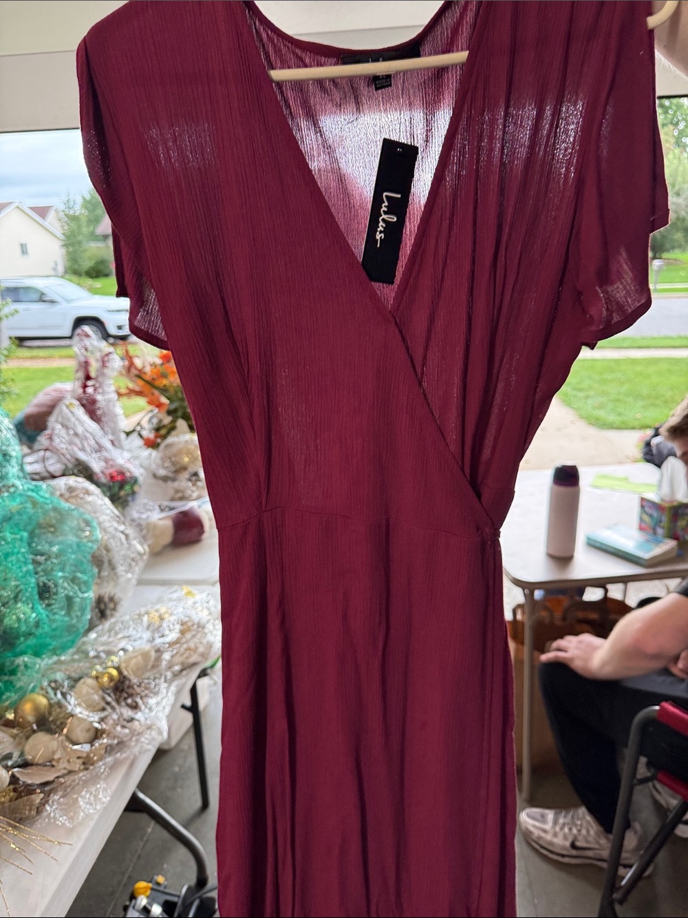 Lulu's Wine-Red Wrap Midi Dress